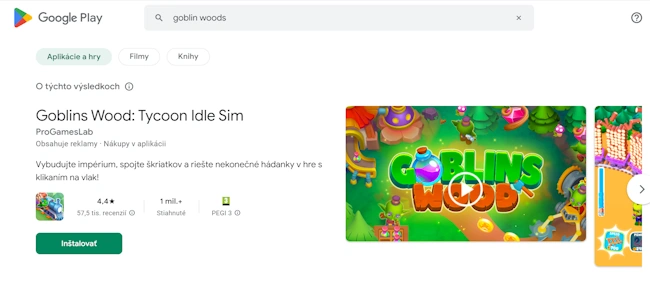 Instalace hry z Google Play.